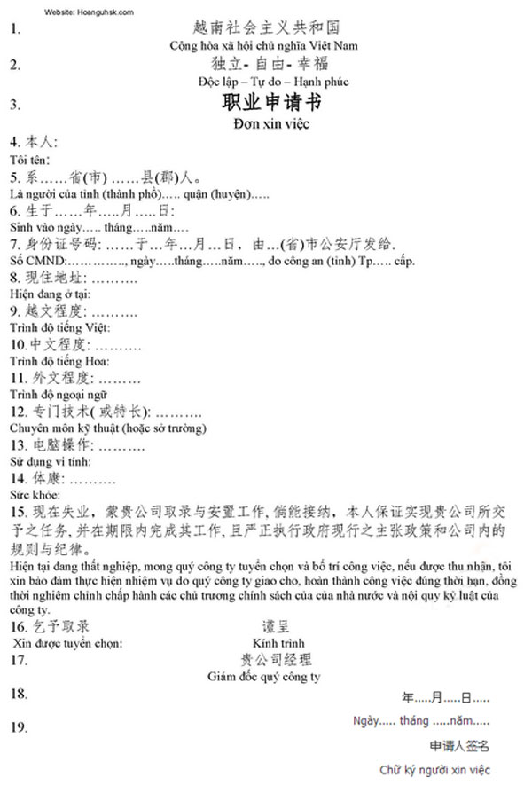 Cách viết CV bằng tiếng Trung 