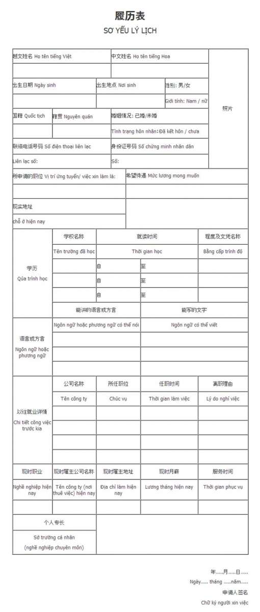 Cách viết CV bằng tiếng Trung 