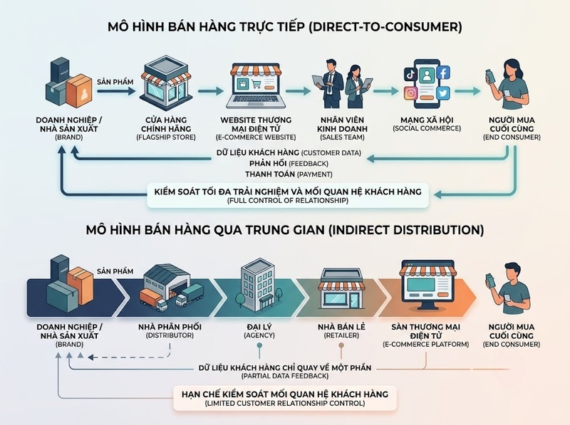 So sánh bán hàng trực tiếp và bán qua trung gian