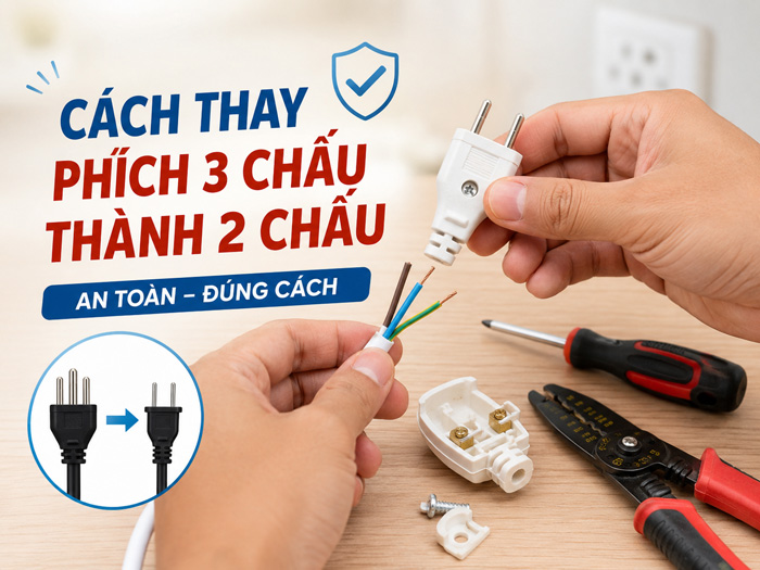Cách chuyển ổ cắm 3 chấu thành 2 chấu an toàn tại nhà