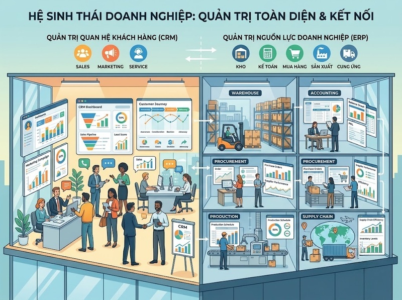 So sánh CRM và ERP trong doanh nghiệp