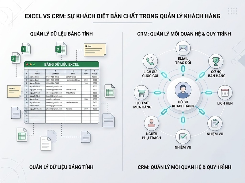 So sánh CRM và Excel trong quản lý khách hàng