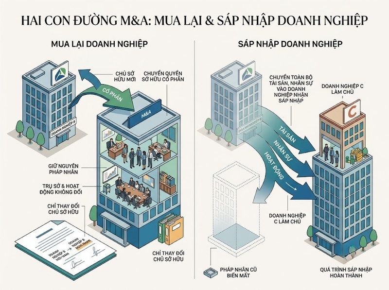 Phân biệt mua bán và sáp nhập doanh nghiệp