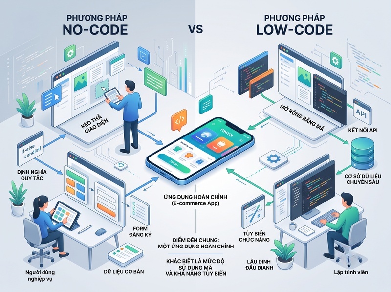 So sánh no-code và low-code cho doanh nghiệp