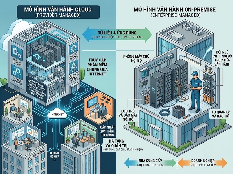 So sánh phần mềm cloud và cài đặt tại chỗ